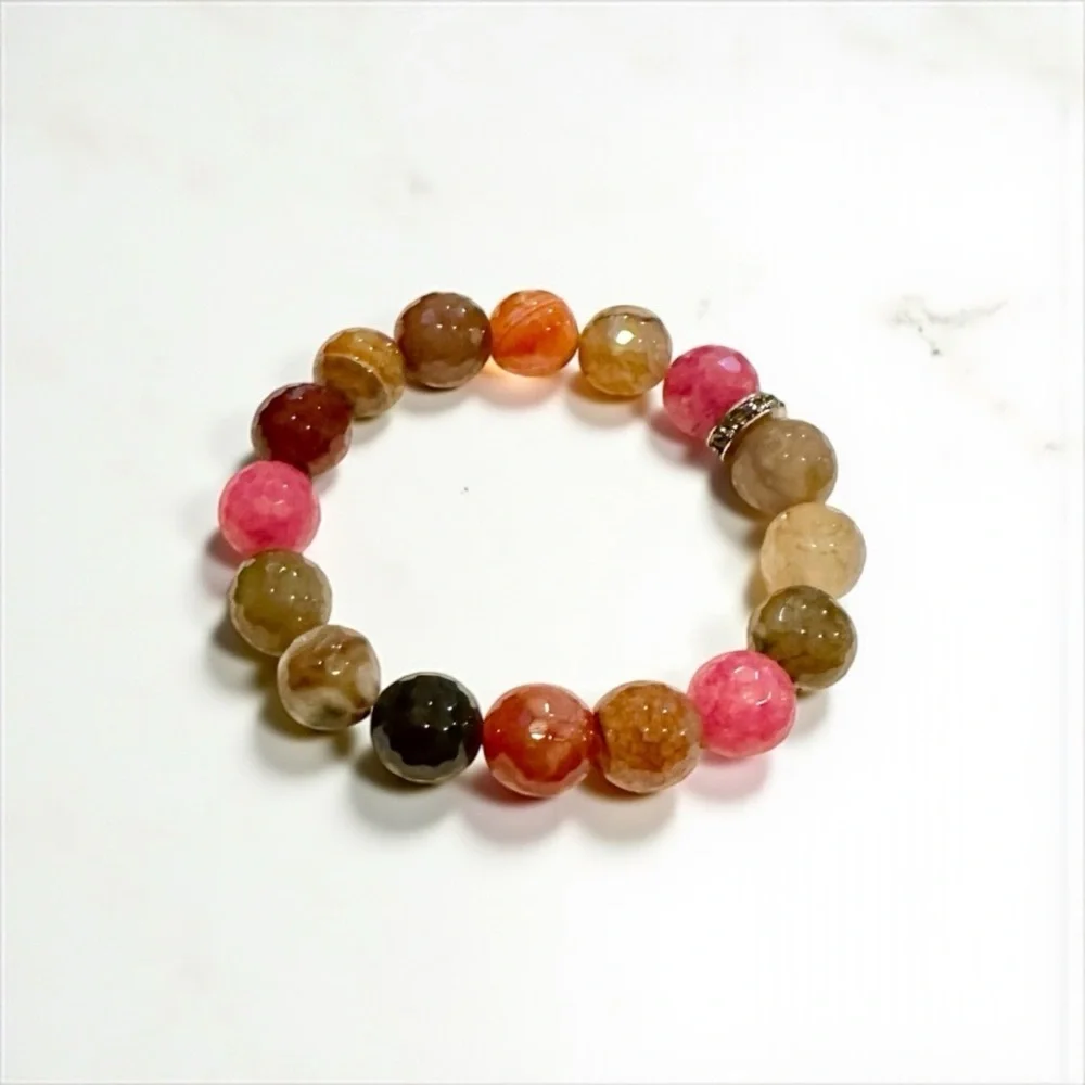 Boutique Pink Brown Faceted Stone Elastic Bracelet R $68